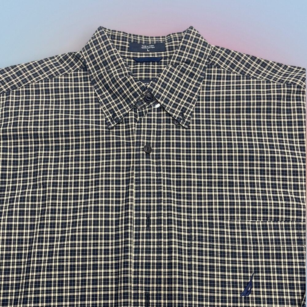 NAUTICA Men’s Large Blue Tan Cotton Dress Shirt